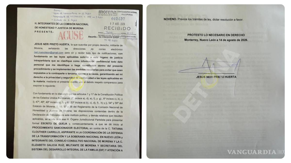 $!Carta en la que se solicita expulsar a Tatiana Clouthier Carrillo de Morena.