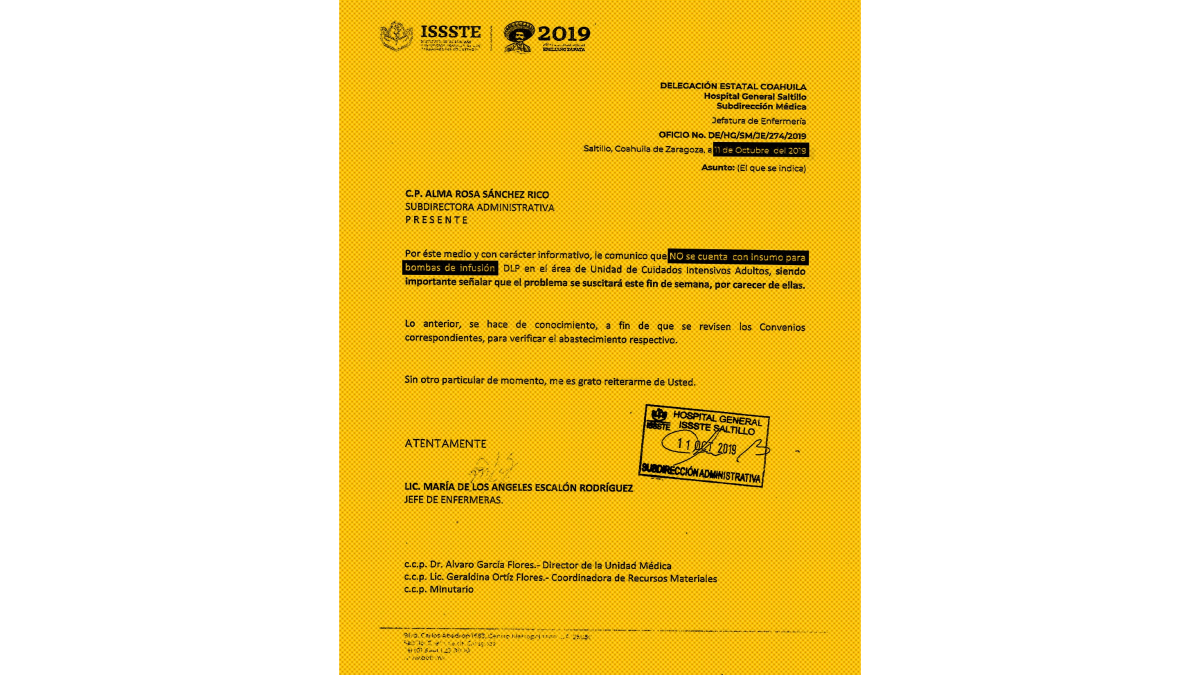 $!Personal del Hospital General de Saltillo alertó a administrativos acerca del desabasto causado por Interacción Biomédica y sus consecuencias.