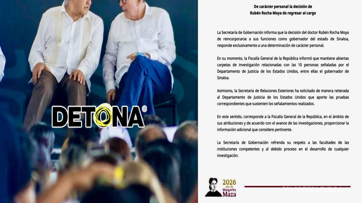 $!La Secretaría de Gobernación a través de un comunicado se deslindó del regreso a sus funciones de Rubén Rocha Moya.