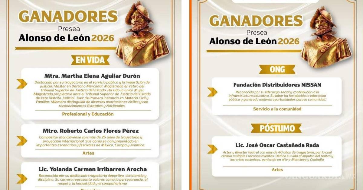 Da Monclova a conocer a ganadores de la Presea ‘Alonso de León’ 2026