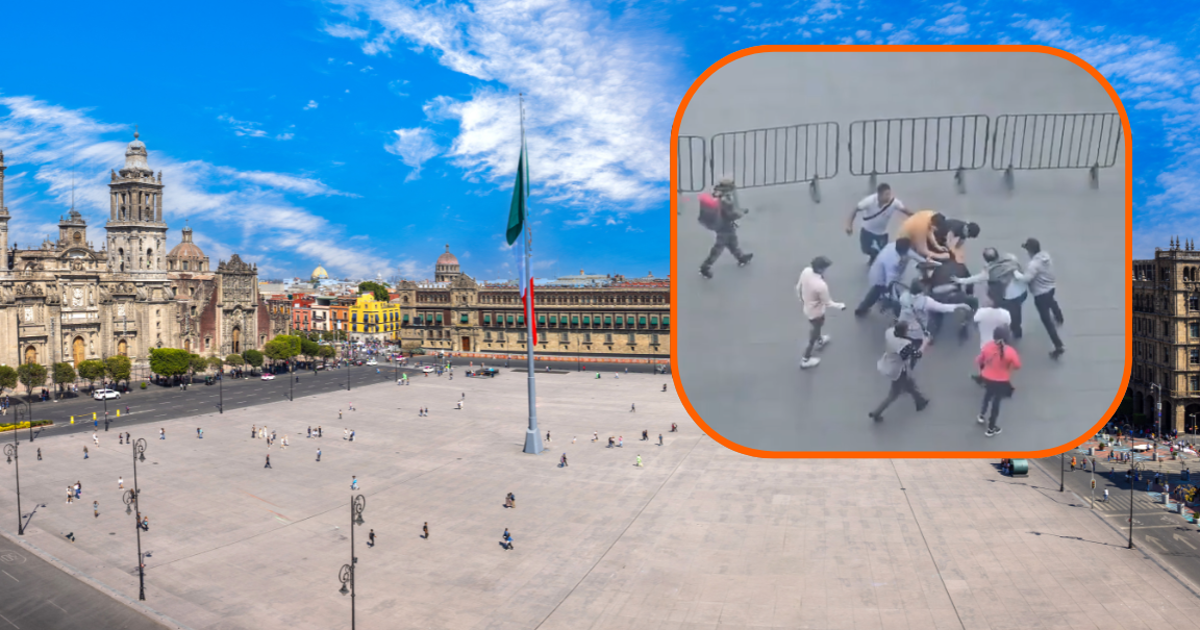 Se agarran a empujones comerciantes y policías frente al Zócalo, antes del Grito