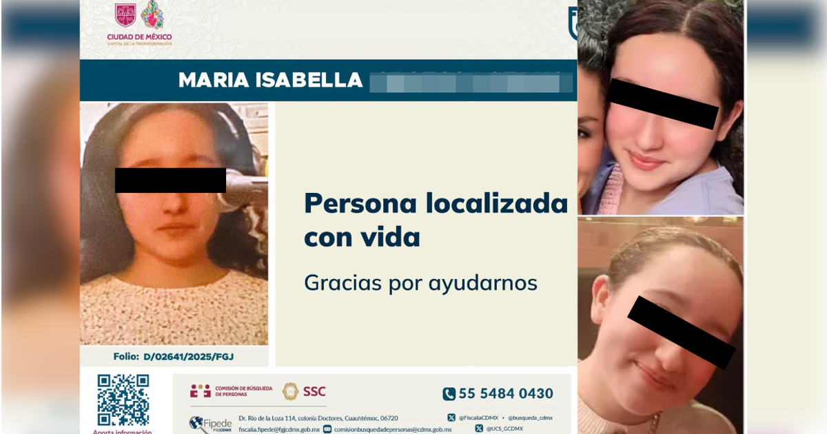 Tras 36 días, localizan con vida a María Isabella, menor reportada como desaparecida después de tomar un camión