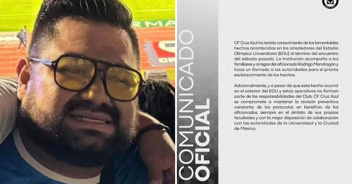 Cruz Azul exige esclarecer la muerte de Rodrigo Mondragón tras el partido en CU