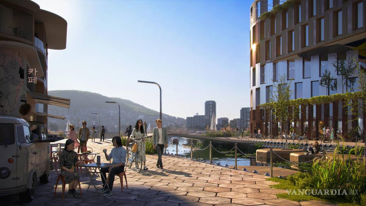 $!Oceanix Busan, costado de uno de los canales.