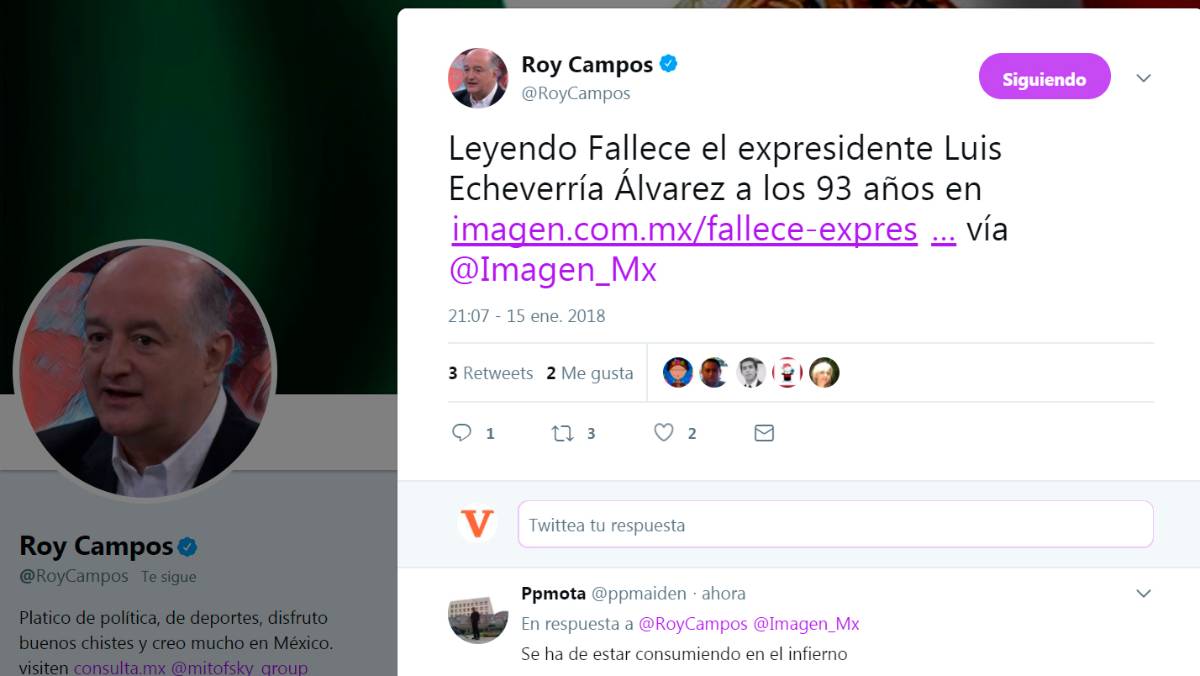 $!"Matan" en redes sociales al expresidente Luis Echeverría Álvarez