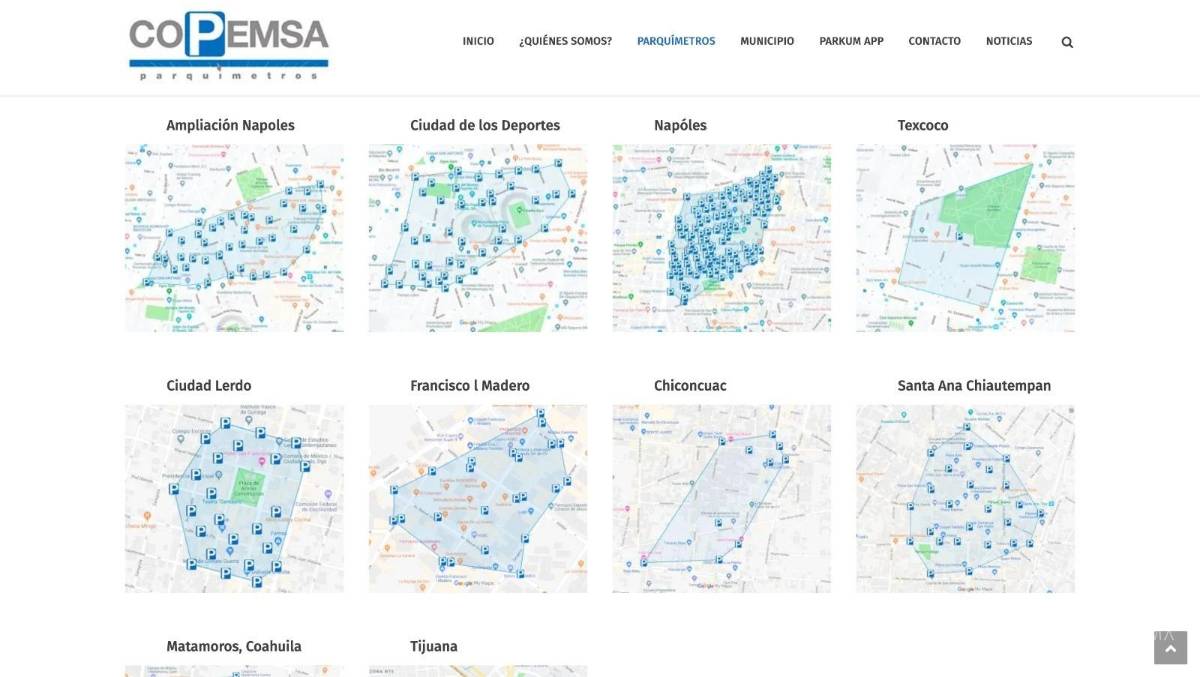 $!Aunque la empresa opera en Saltillo desde hace más de un año, la página web de Parkum solo muestra mapas detallados para la Ciudad de México, Texcoco, Santa Ana Chiautempan, Lerdo, Francisco I. Madero y Matamoros.
