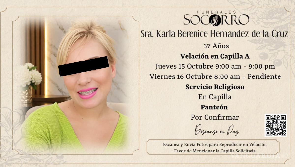 $!La despedida de Karla comenzará este jueves en Funerales Socorro. La velación continuará el viernes 16 de octubre desde las ocho de la mañana.