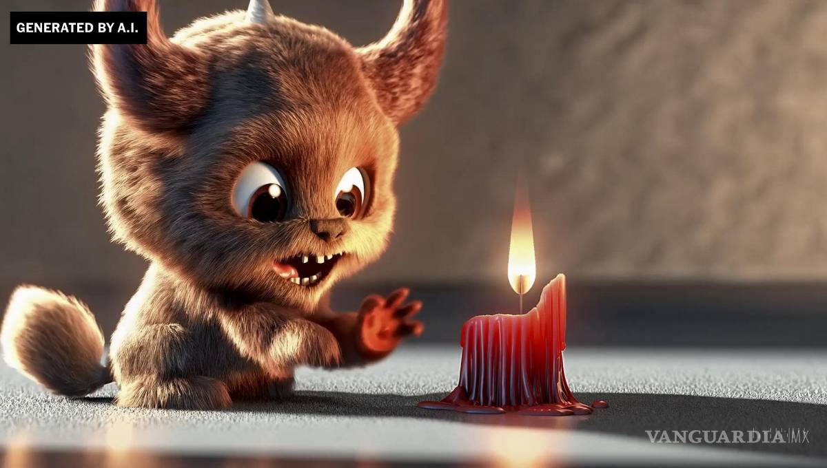 $!El mensaje de creación de este video: “La escena animada presenta un primer plano de un monstruo bajo y esponjoso arrodillado junto a una vela roja que se derrite.