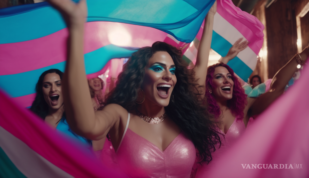 $!Representación de marchantes sosteniendo la bandera de la comunidad transgénero.