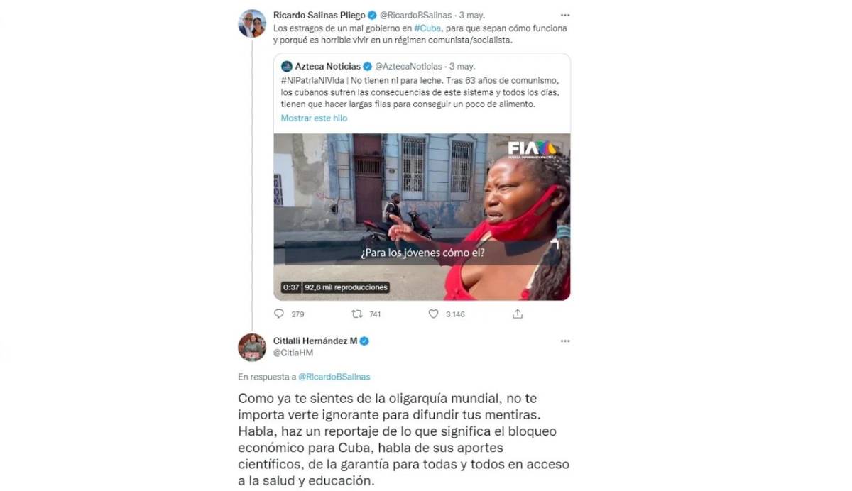 $!“Si se siente cubana, váyase a Cuba”, Salinas Pliego y Citlalli Hernández se ‘agarran’ en Twitter