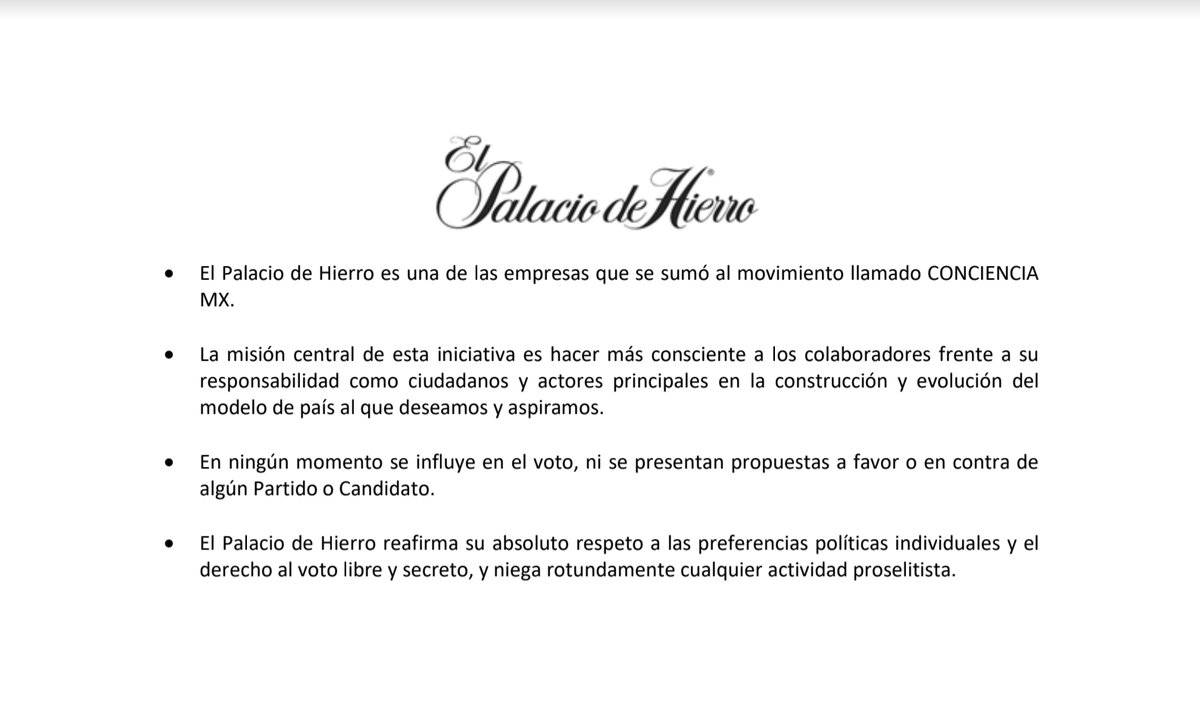 $!Niega Palacio de Hierro influir en el voto de sus empleados, solo los “concientiza”