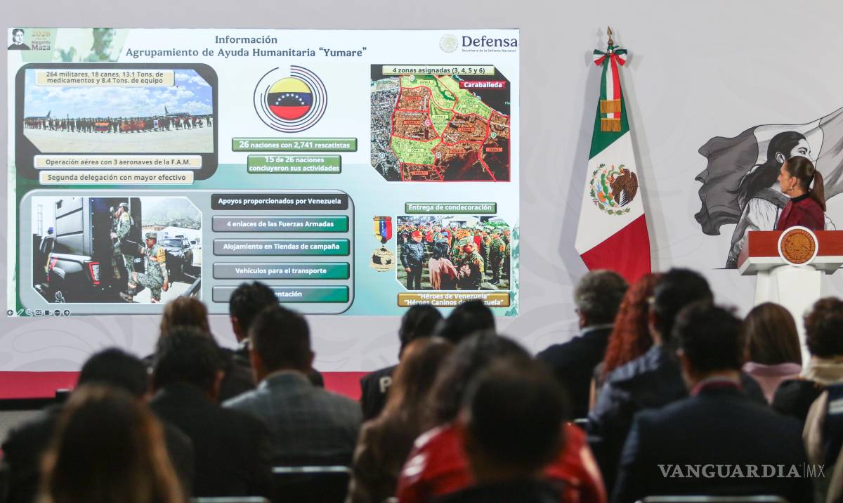 $!CIUDAD DE MÉXICO, 06JULIO2026.- Claudia Sheinbaum Pardo, presidenta de México, durante la conferencia matutina realizada en Palacio Nacional, en la que habló sobre la ayuda humanitaria que el Gobierno de México esta brindando a Venezuela.