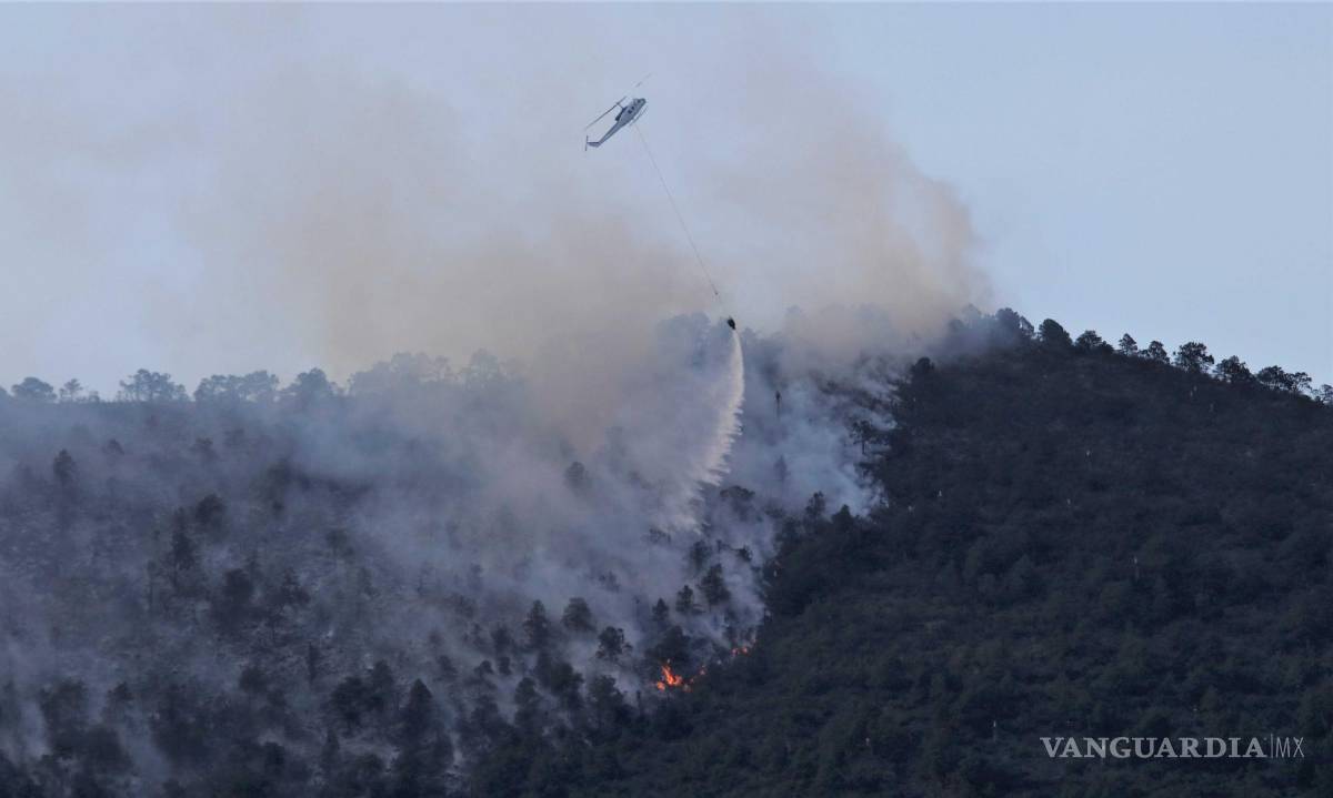 $!Ejido El Tunal, Arteaga (Coahuila) 16 de mayo de 2022. Las condiciones atmosféricas dificultan el combate a los incendios en la región sureste.