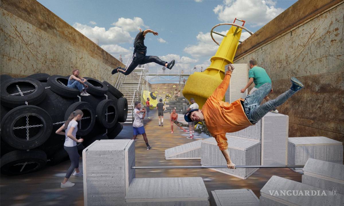 $!Jugadores dentro de la barcaza de deportes urbanos.