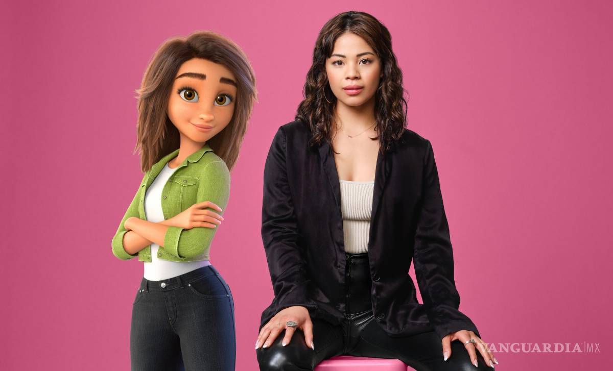 $!La actriz mexicana-filipina Eva Noblezada mientras posa junto a un montaje de su personaje Sam, de la película Luck.