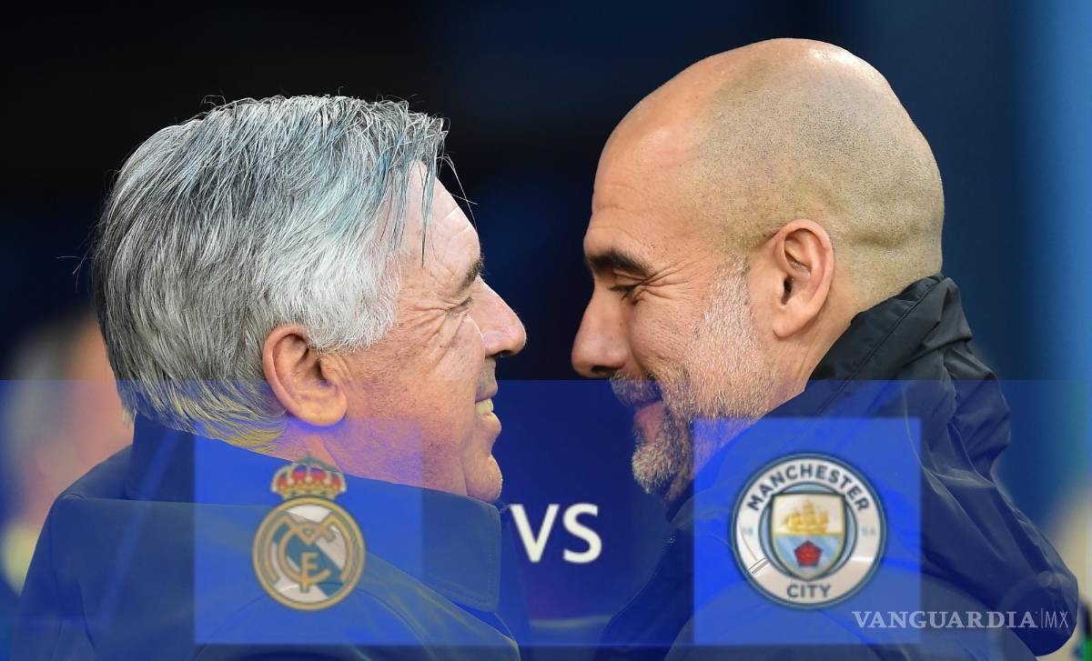$!El técnico del Real Madrid, Carlo Ancelotti saluda a su oponente del Manchester City, Pep Guardiola antes de la semifinal de la Liga de Campeones de la UEFA.