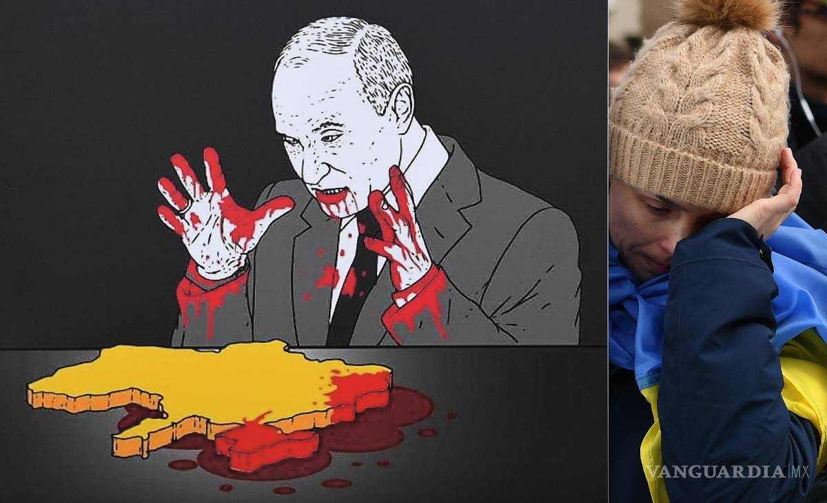 $!Una mujer ucraniana llora durante una protesta contra la invasión de Rusia a Ucrania celebrada este jueves en Downing Street, Londres. EFE/Andy Rain