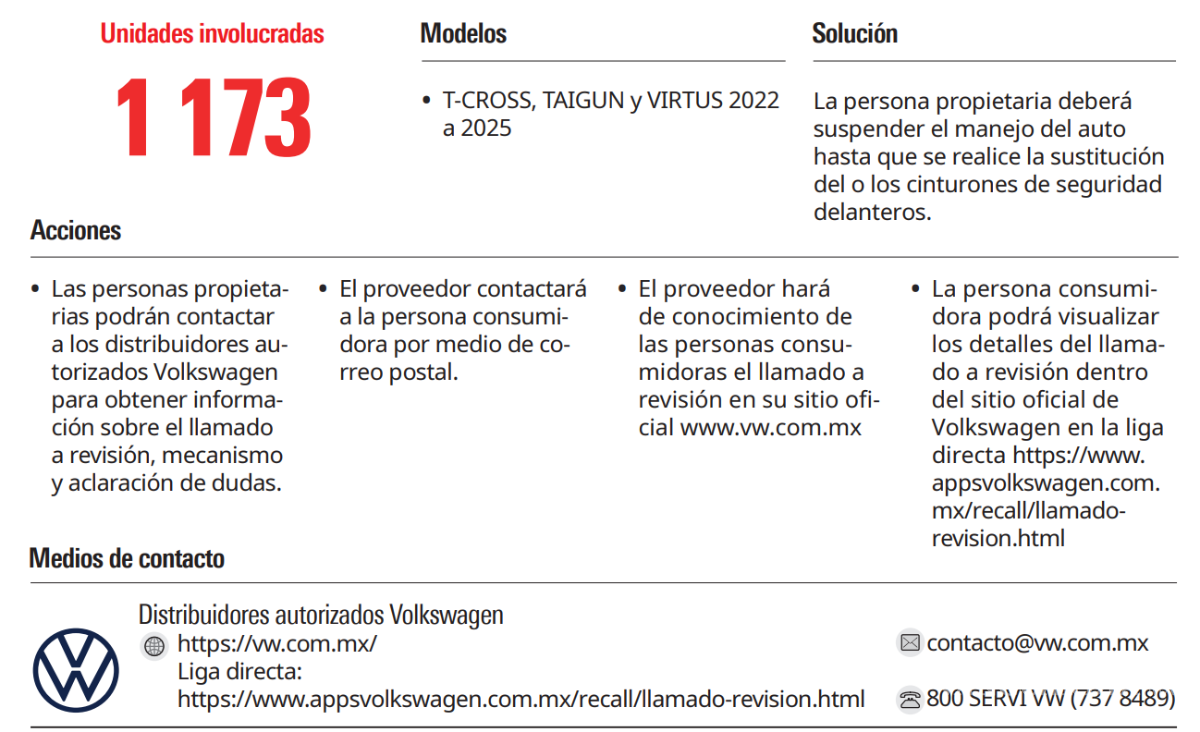 $!Profeco llama a revisión vehículos Volkswagen por falla en cinturones de seguridad