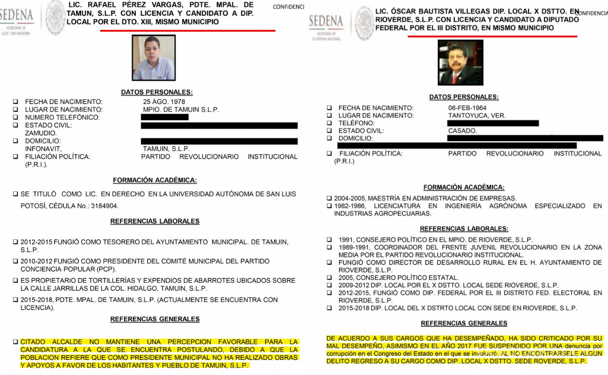 $!Los documentos con la información de cada candidato contiente diversos detalles personales, desde direcciones, lazos familiares, vínculos con el crimen organizado y hasta su tipo de sangre.