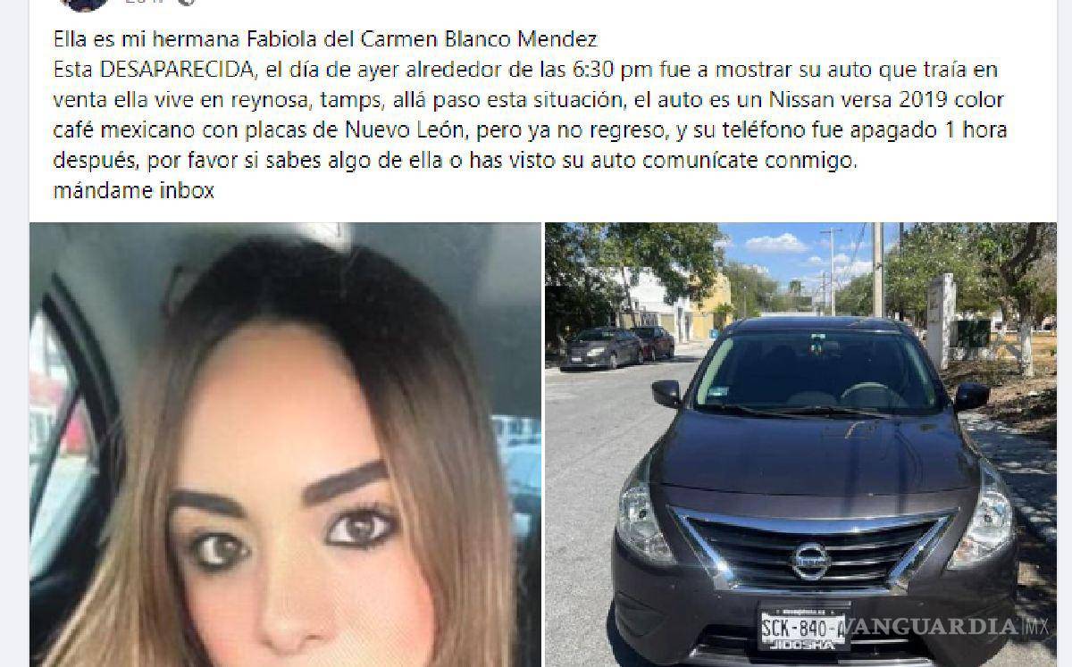 $!Fabiola desapareció en Tamaulipas, tras ir a vender su auto