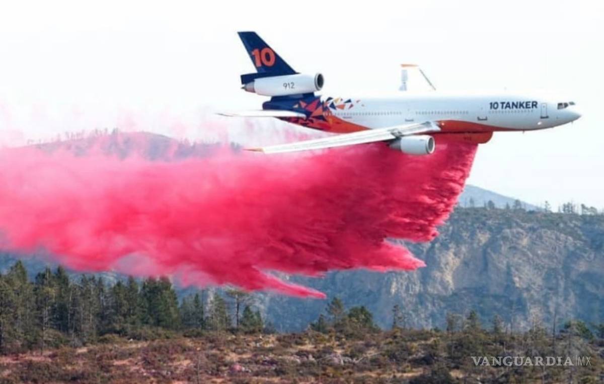 $!Con la ayuda de un avión DC -10 controlan el incendio en Arteaga (fotos)