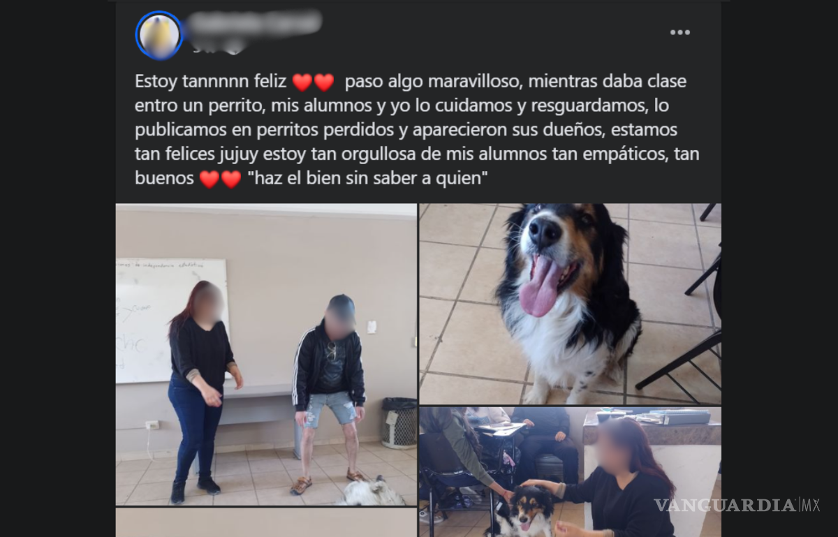 $!Perrito se escapa para ‘terminar el bachillerato’; alumnos del CBTis lo rescatan y entregan a su familia en Saltillo