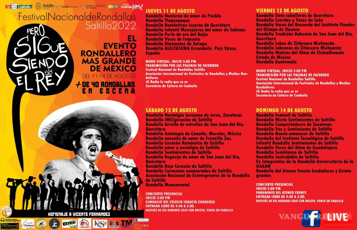 $!Festival Nacional de Rondallas de Saltillo inicia actividades rindiendo homenaje a Vicente Fernández