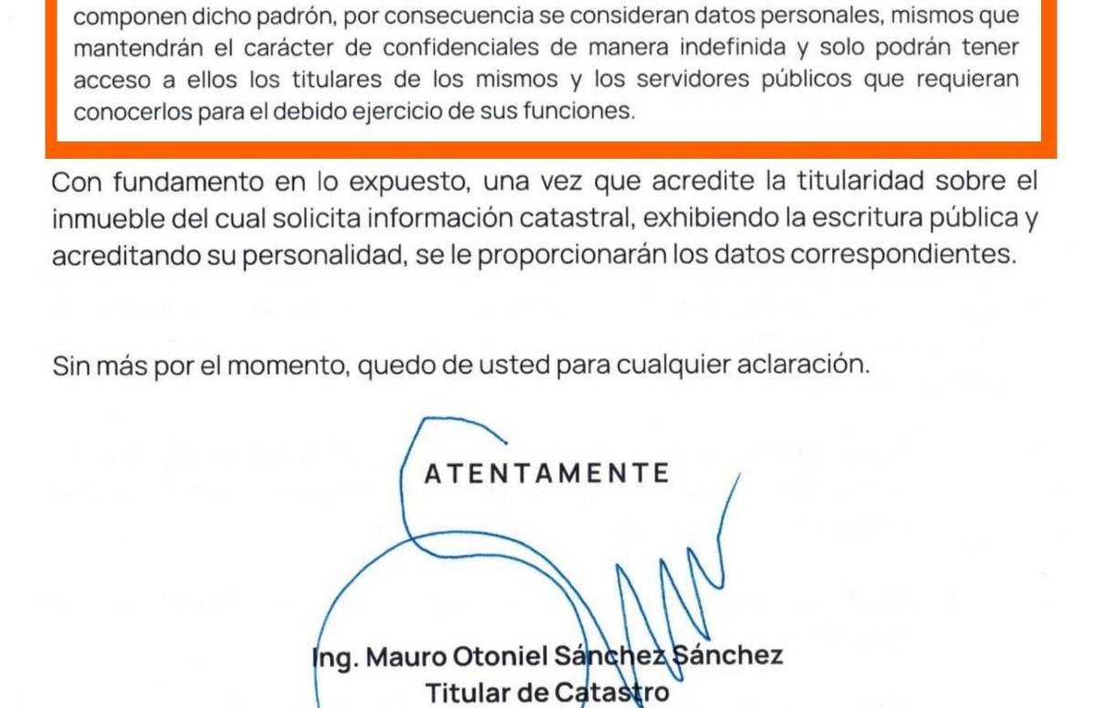 $!Respuesta de la Dirección de Catastro.