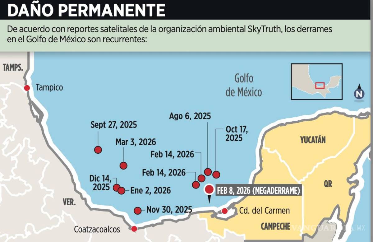 $!Ubican 10 derrames de hidrocarburo en últimos 7 meses en el Golfo de México