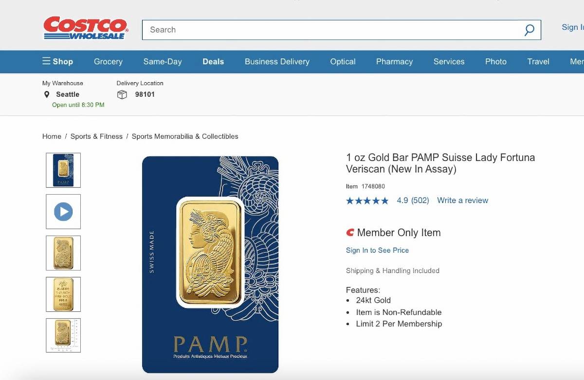 $!La onza, que lleva impresa una efigie de la que Costco llama “la diosa suiza de la fortuna Veriscan” no se pudo comprar en las tiendas, sino únicamente online.