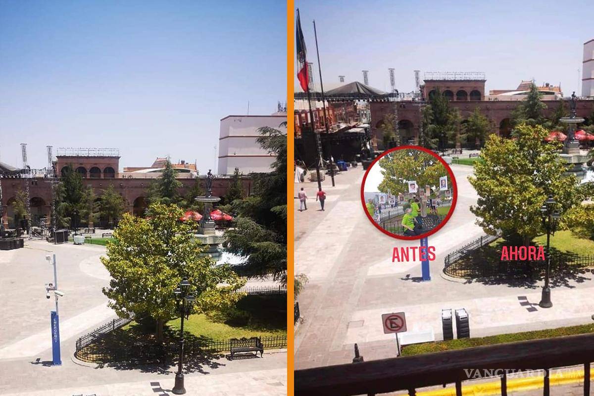 Saltillo: ‘Qué pena con las mamás de los desaparecidos’, usuarios lamentan retiro de memorial por concierto de Julión en Plaza de Armas