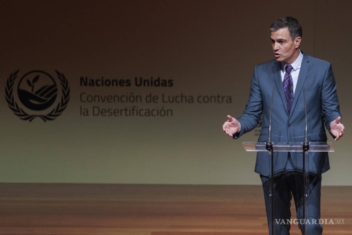 $!El presidente del Gobierno, Pedro Sánchez, durante su intervención en el Día Mundial de Lucha contra la Desertificación y la Sequía 2022 en Madrid.