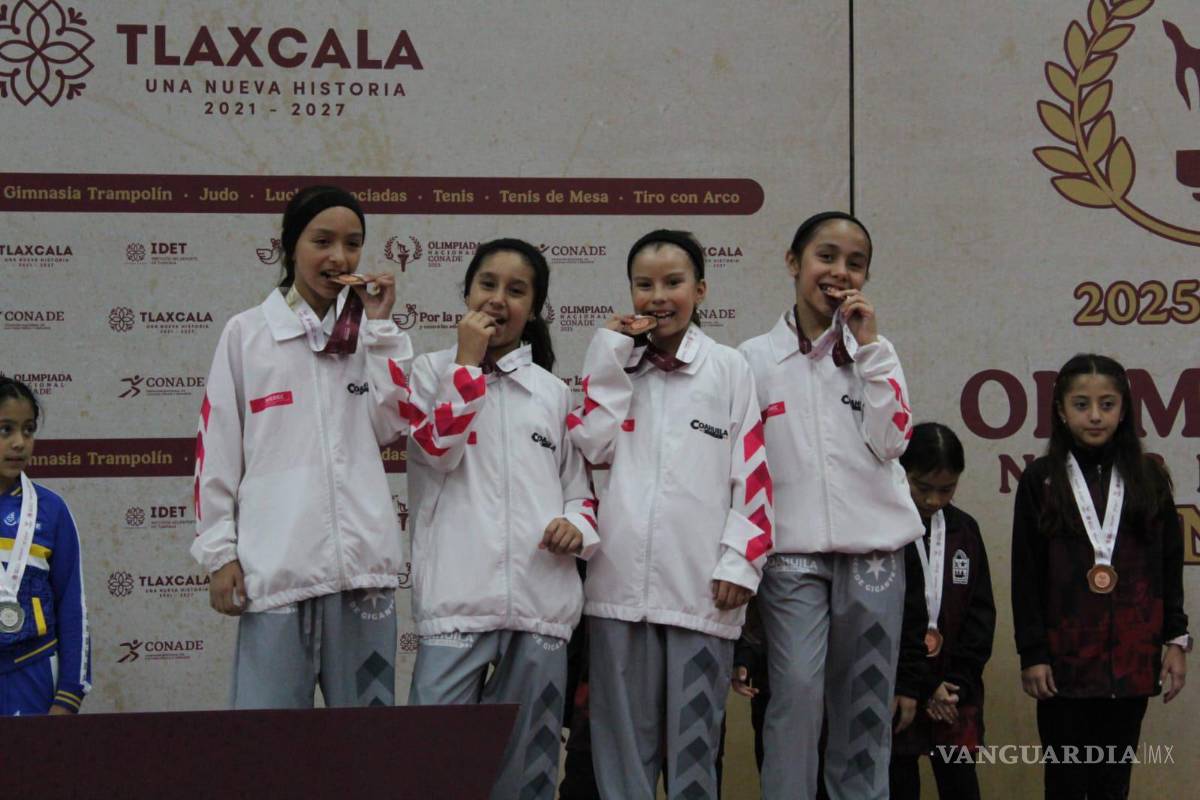 $!Marian Aguirre, Elizabeth Muñoz, Andrea López y Abril Rubio lograron el bronce en la prueba por equipos, categoría Infantil “A” femenil de tenis de mesa.