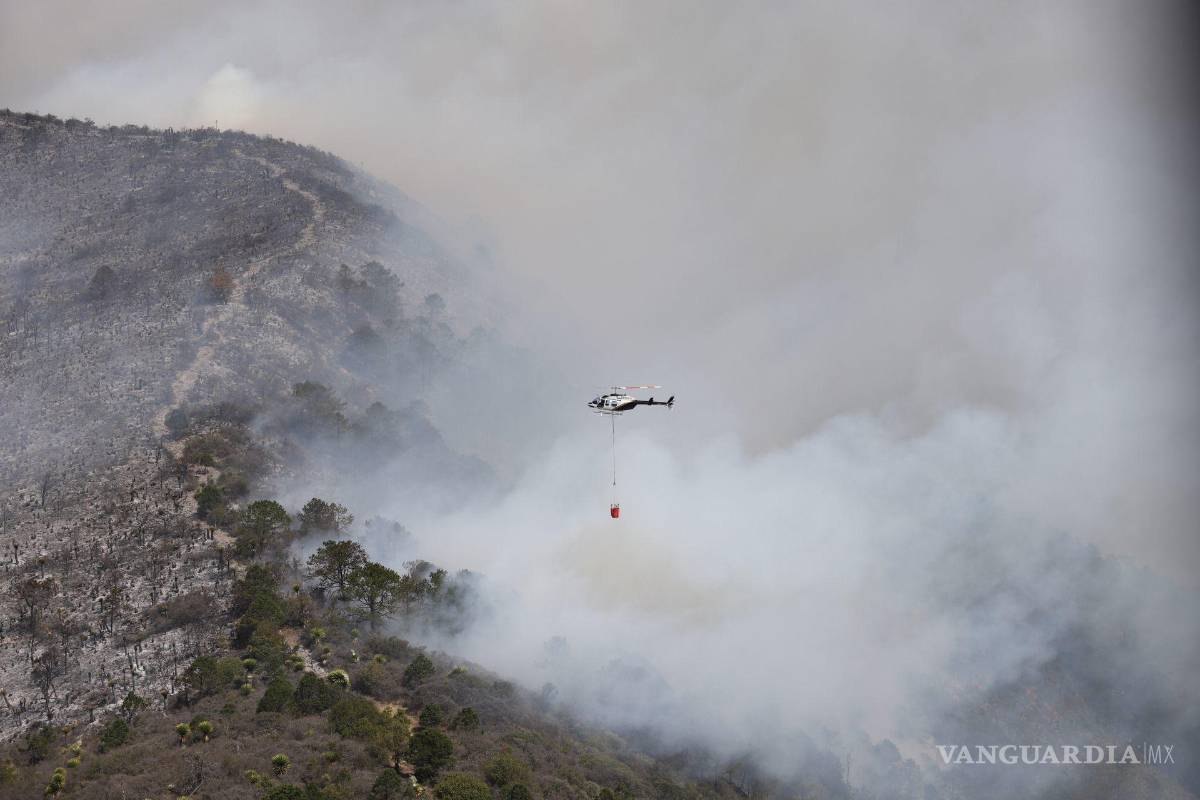 $!Saltillo, Coahuila 19 de mayo de 2022.-Continúa el fuerte incendio en el cañón de San Lorenzo, en la Sierra de Zapaliname.