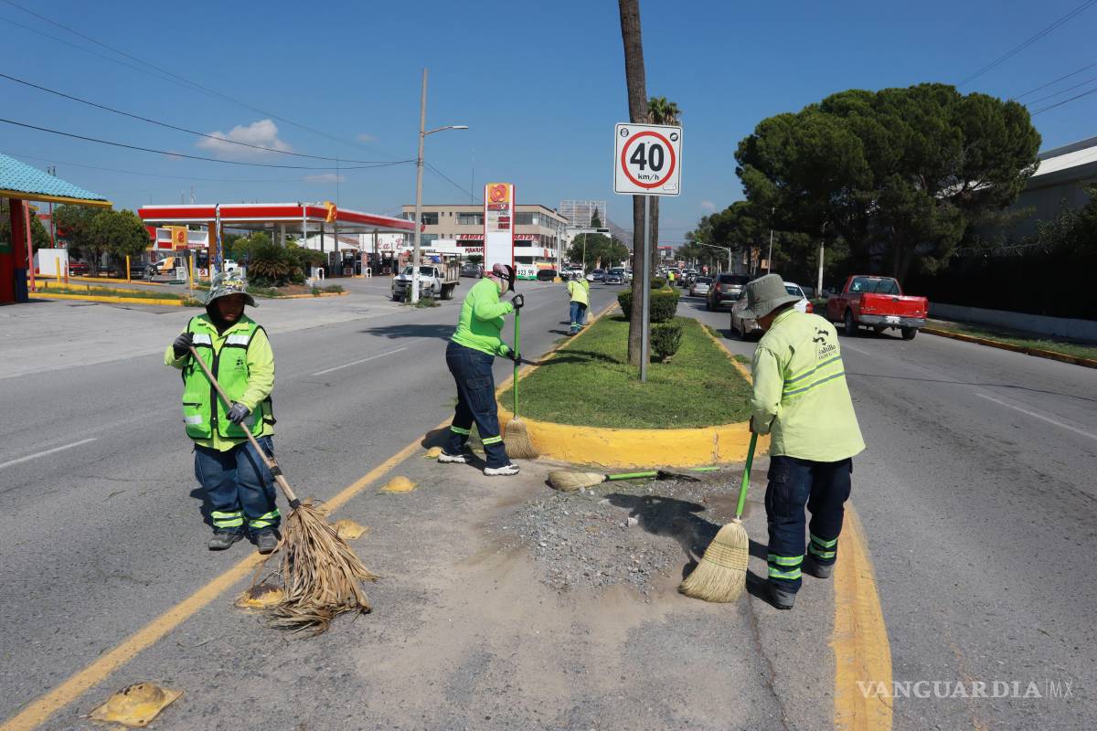$!En el bulevar Francisco Coss, se llevaron a cabo labores de limpieza, deshierbe y recolección de basura en camellones y laterales.