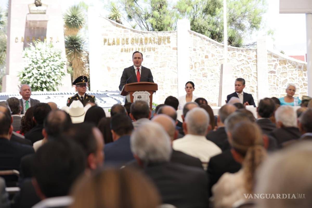 $!Durante la ceremonia, el gobernador Manolo Jiménez Salinas destacó la importancia histórica del Plan de Guadalupe como base de la defensa de la legalidad en México.