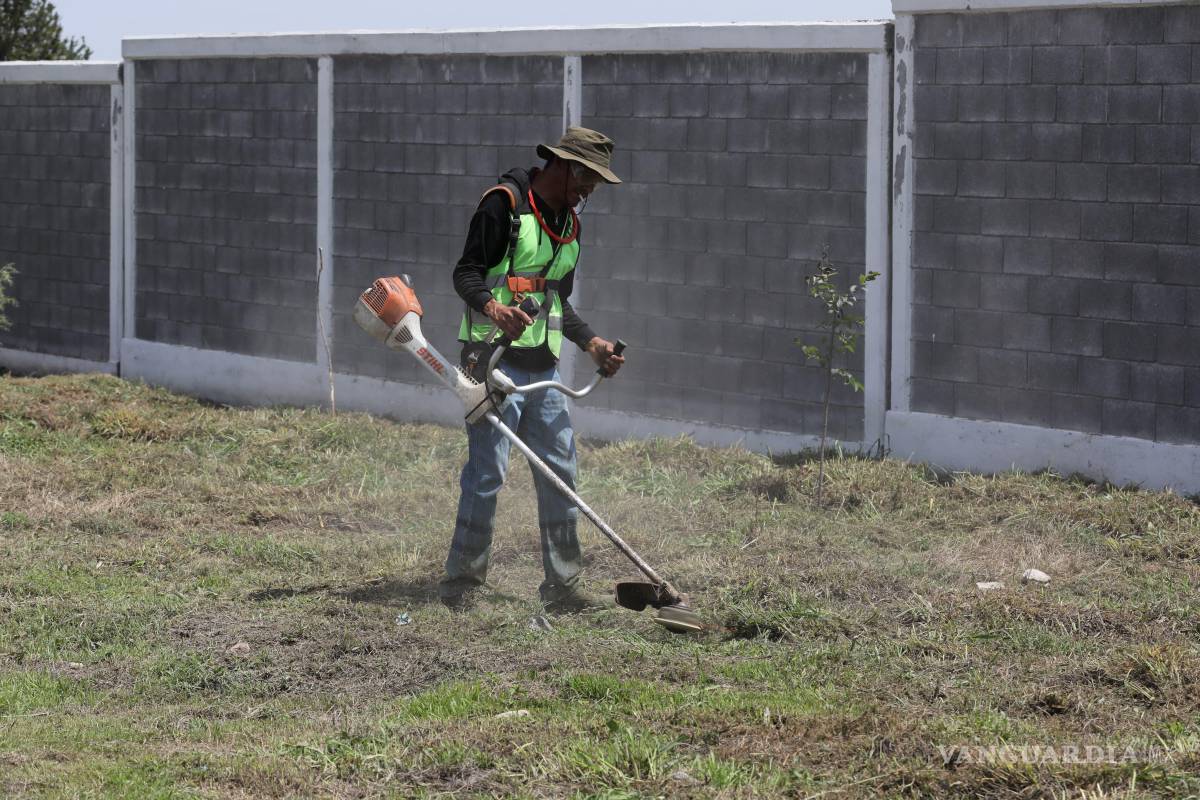 $!Brigadas del programa Aquí Andamos realizaron labores de limpieza y deshierbe en las áreas verdes del Cobac “Prof. Arturo Berrueto González”, como parte de la intervención urbana en Las Teresitas.