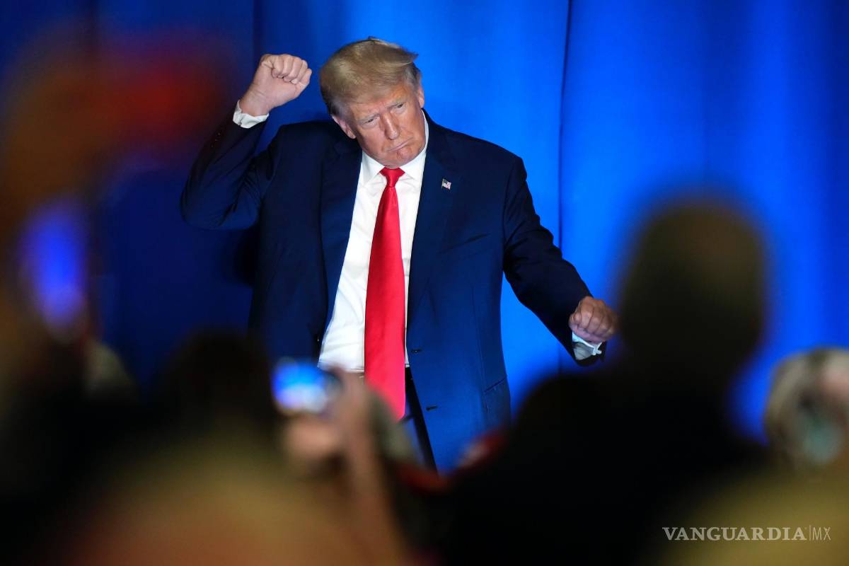 $!El expresidente Donald Trump durante su participación en el Almuerzo Lila de la Federación de Mujeres Republicanas de New Hampshire.