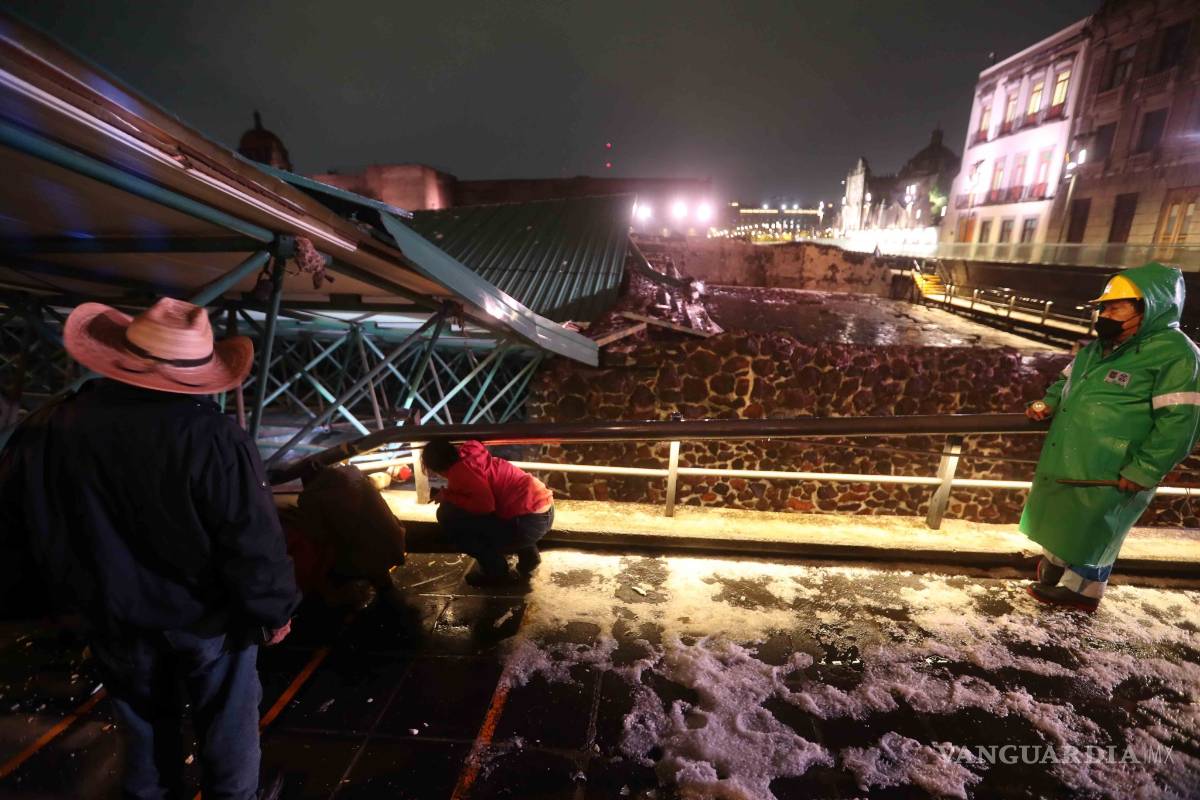 $!Tlaloc deja caer toda su furia contra el Templo Mayor con fuerte aguacero y granizada (fotos)