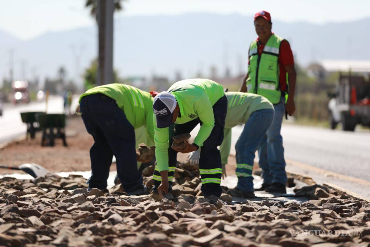 $!Cuadrillas del Municipio embellecen el camellón de la entrada poniente a la ciudad.