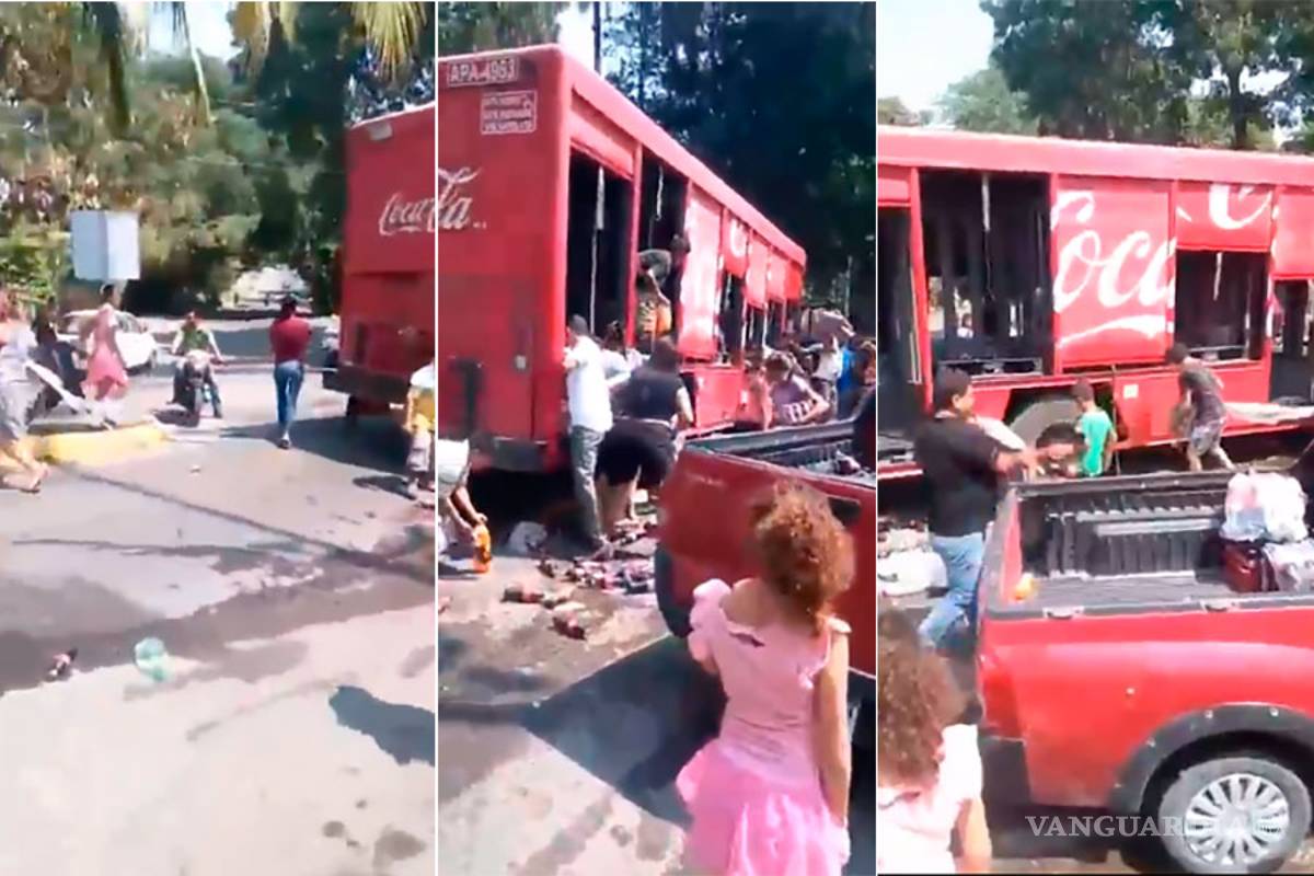 'Unidos para robar', mujeres y niños saquean camión de Coca-Cola (VIDEO)