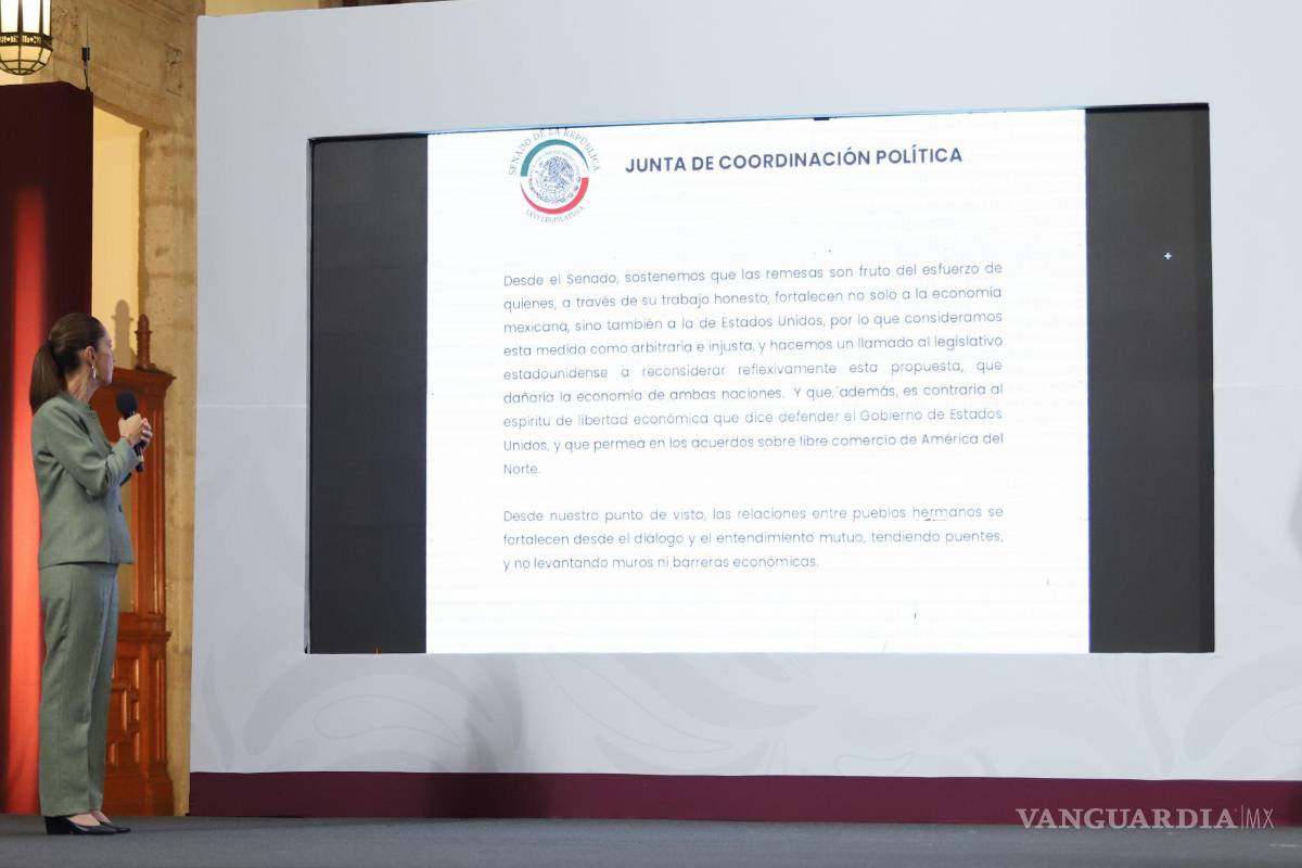 $!Claudia Sheinbaum lee la carta que los coordinadores de cada grupo parlamentario del Senado envió a la Cámara de Representantes por la intensión de imponer impuestos a las remesas.