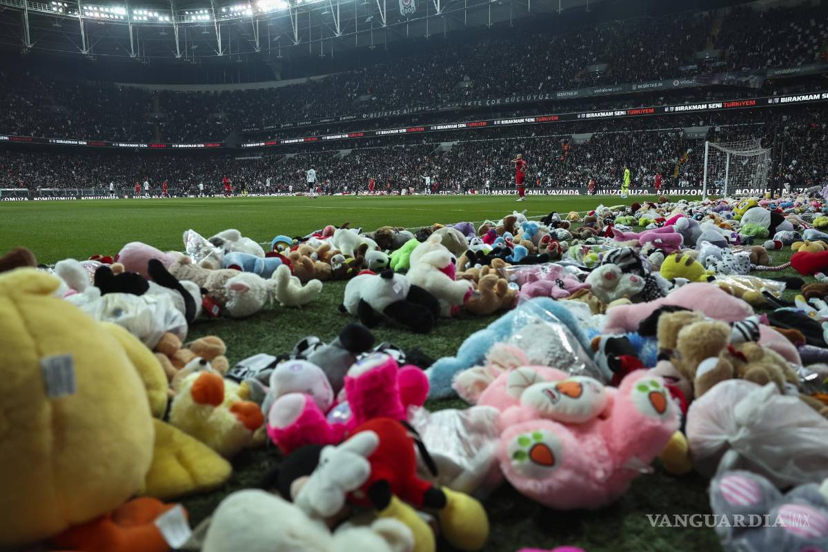 Llueven miles de peluches en juego de futbol para niños de Turquía
