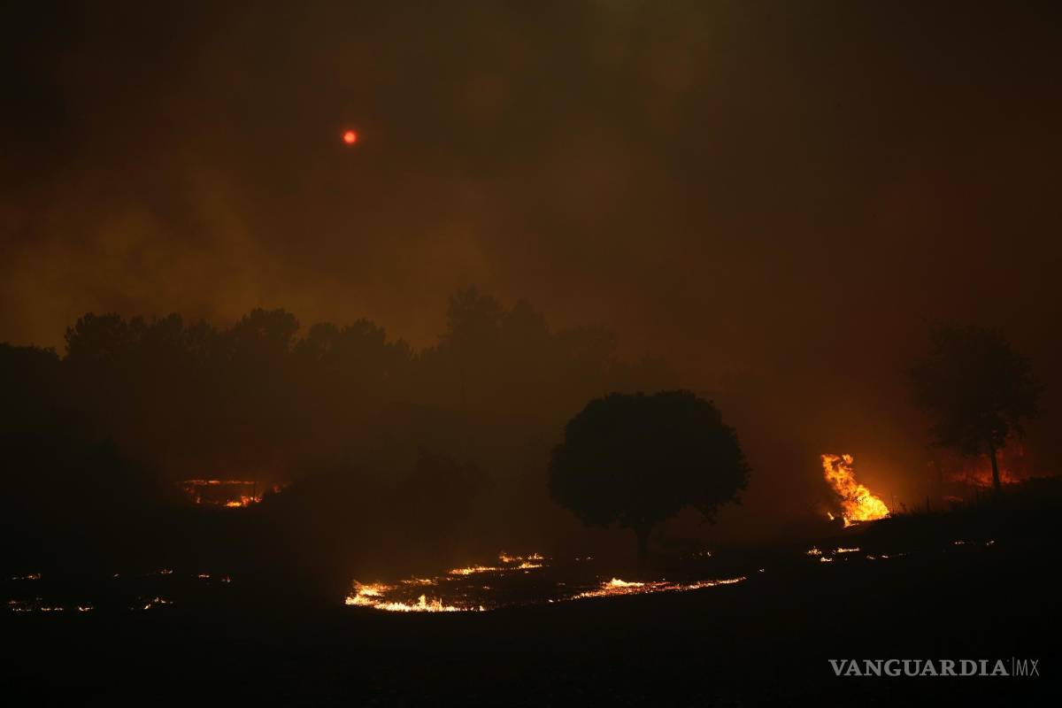 $!El sol se oscurece cuando el humo oscurece el cielo en el pueblo de Bemposta, cerca de Ansiao, en el centro de Portugal.
