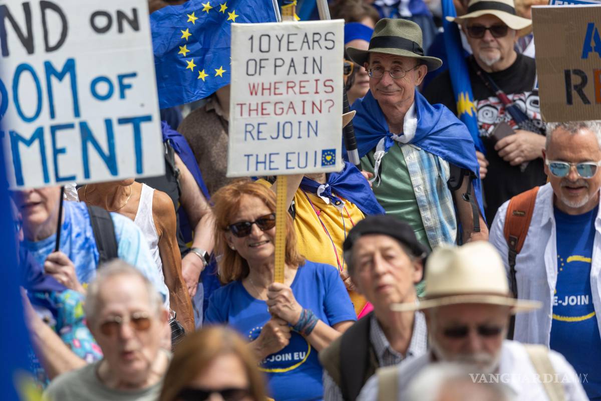 $!Manifestantes pro Unión Europea que exigen la vuelta de Reino Unido a la UE.