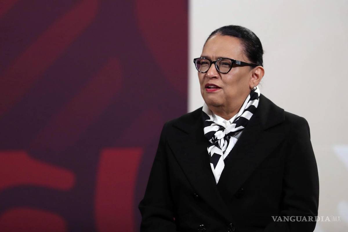 $!La secretaria de Seguridad Publica Ciudadana, Rosa Icela Rodríguez, durante la mañanera en el Palacio Nacional de Ciudad de México.