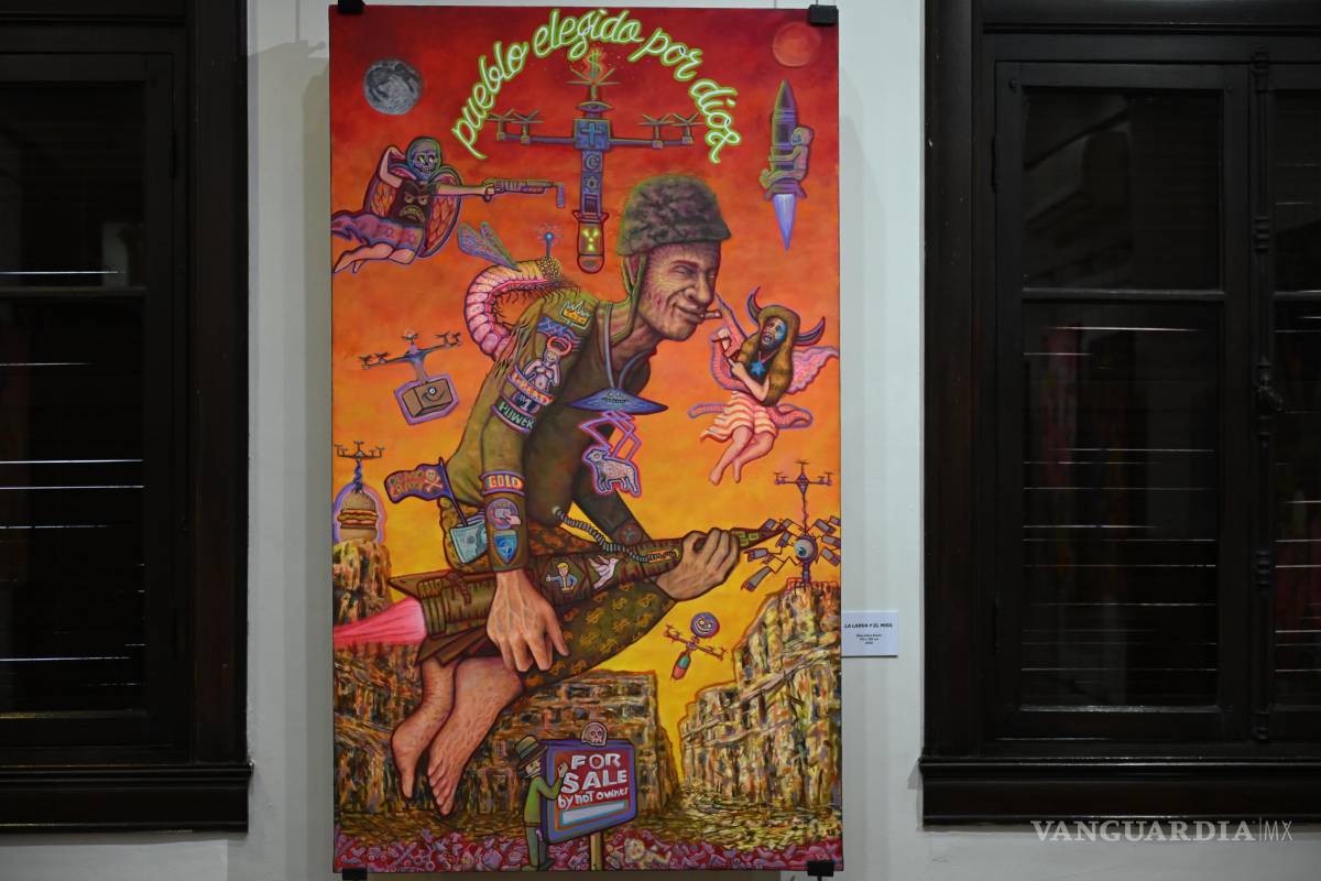 $!Borers Tok Tok retrata lo grotesco del capitalismo en su expo ‘Excesos y poder’ en Saltillo