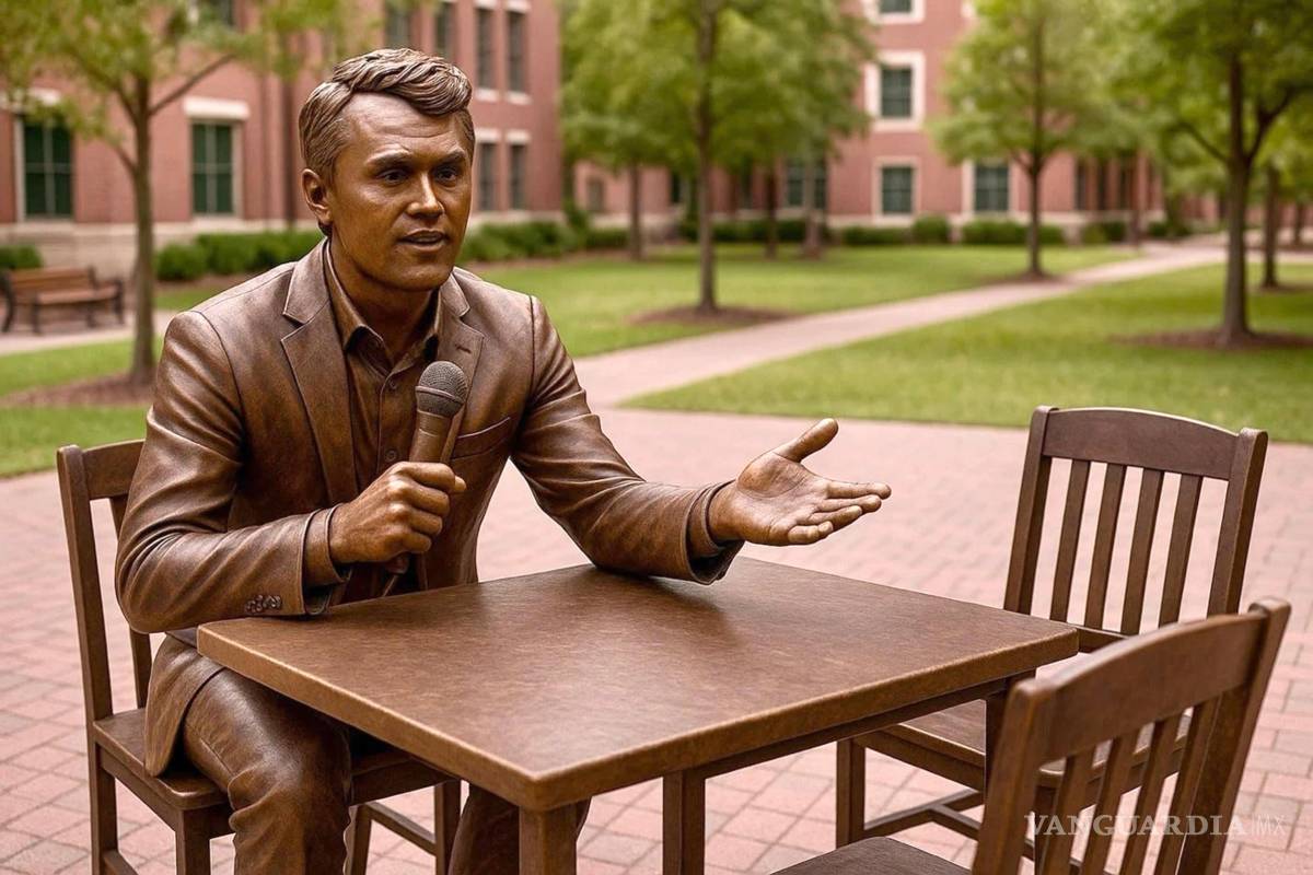 $!Una representación de la futura estatua que se erigirá en memoria de Charlie Kirk dentro del campus de la universidad New College of Florida en Sarasota.