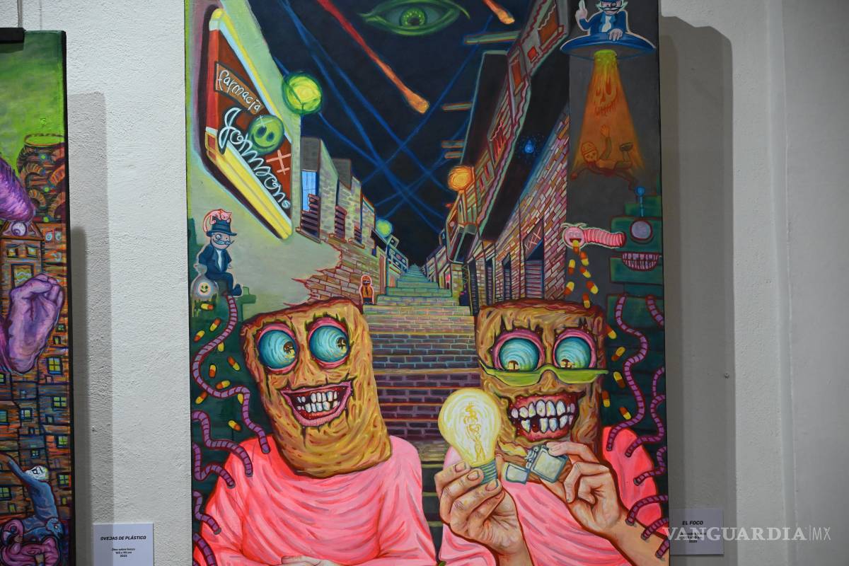 $!Borers Tok Tok retrata lo grotesco del capitalismo en su expo ‘Excesos y poder’ en Saltillo