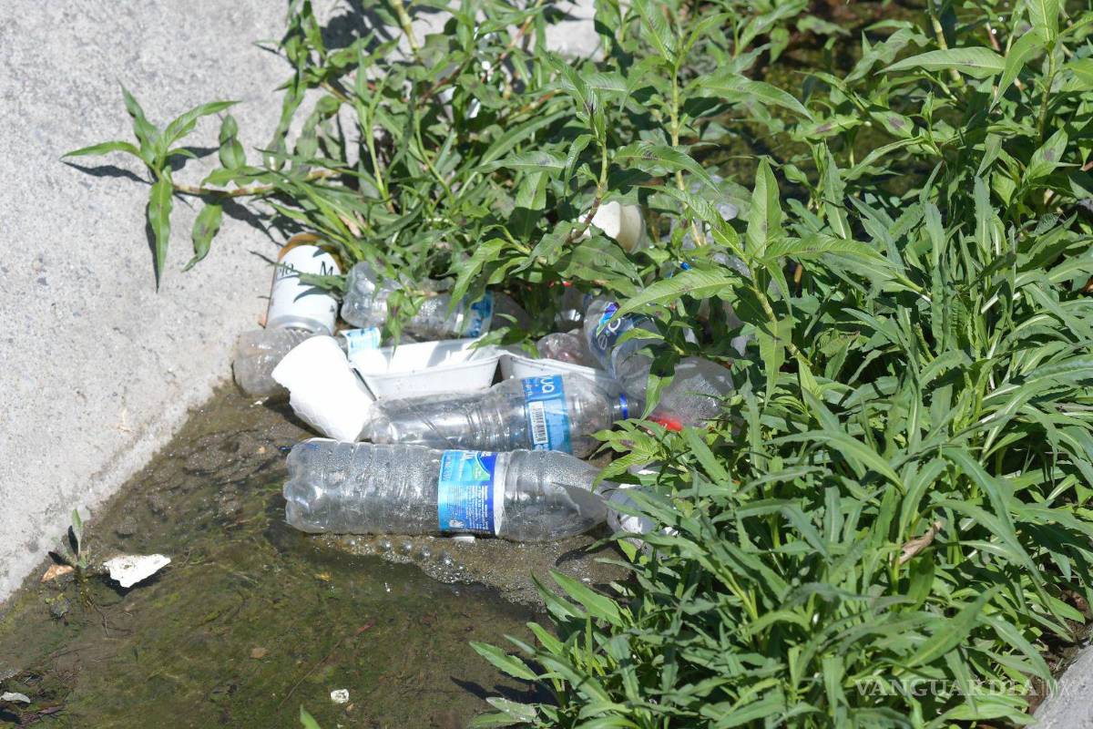 $!Hay residuos plásticos que logran continuar su paso hasta el lago artificial.